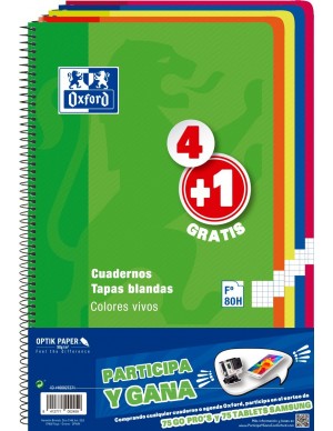 Pack 4+ 1  libretas oxford folio cuadricula colores vivos