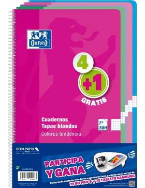 Pack 4+ 1  libretas oxford folio cuadricula colores tendencia