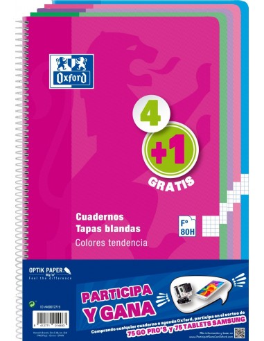 Pack 4+ 1  libretas oxford folio cuadricula colores tendencia