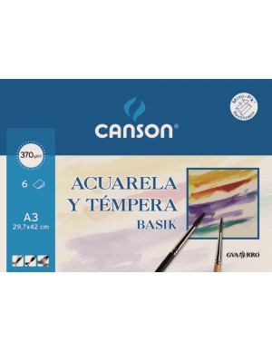 pack 6 hojas acuarela y tempera 370 gr. basik  A-3