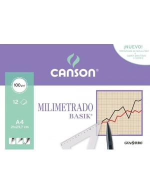 Pack 12 hojas A-4 milimetrado canson