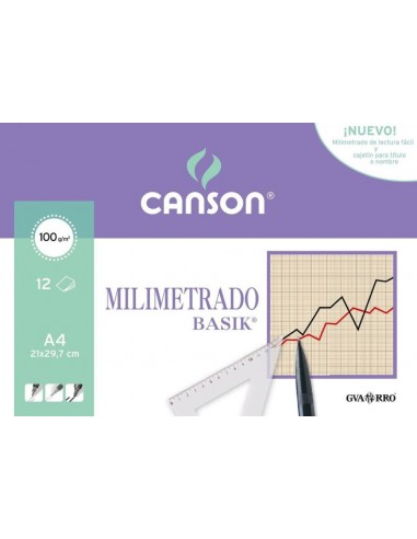Pack 12 hojas A-4 milimetrado canson
