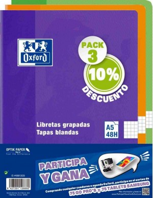 Pack 3 libretas cuadricula  Oxford grapada A-5 tapas blandas