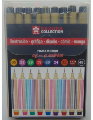 Estuche 9 rotuladores Pigma Micron 0.5 colores variados