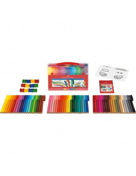 Maletín de plástico con 60 rotuladores Connector + 12 conectroes + 1 folleto para colorear Faber Castell
