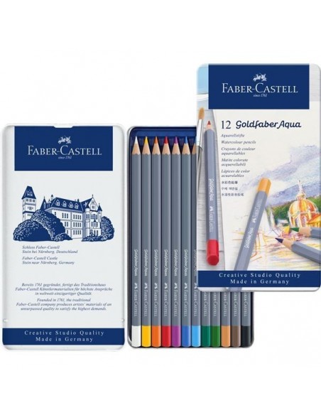 Estuche de metal 12 lápices acuarelables Goldfaber Aqua 114612