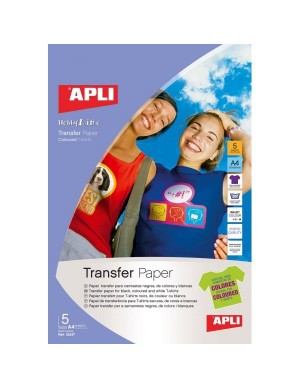 Pte 5 hojas Apli transfer para camisetas de colores